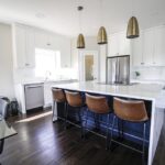 Stylish Navy Kitchen Island with White Cabinets